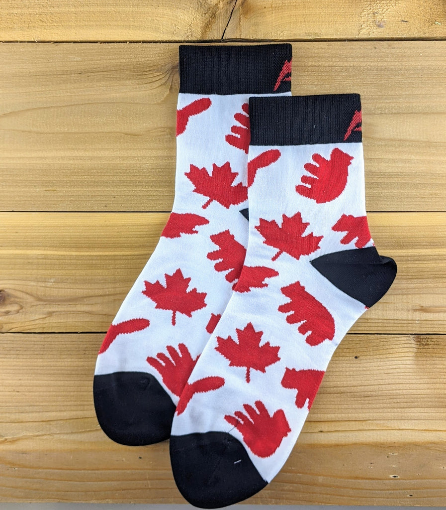 Maple leaf and bear socks